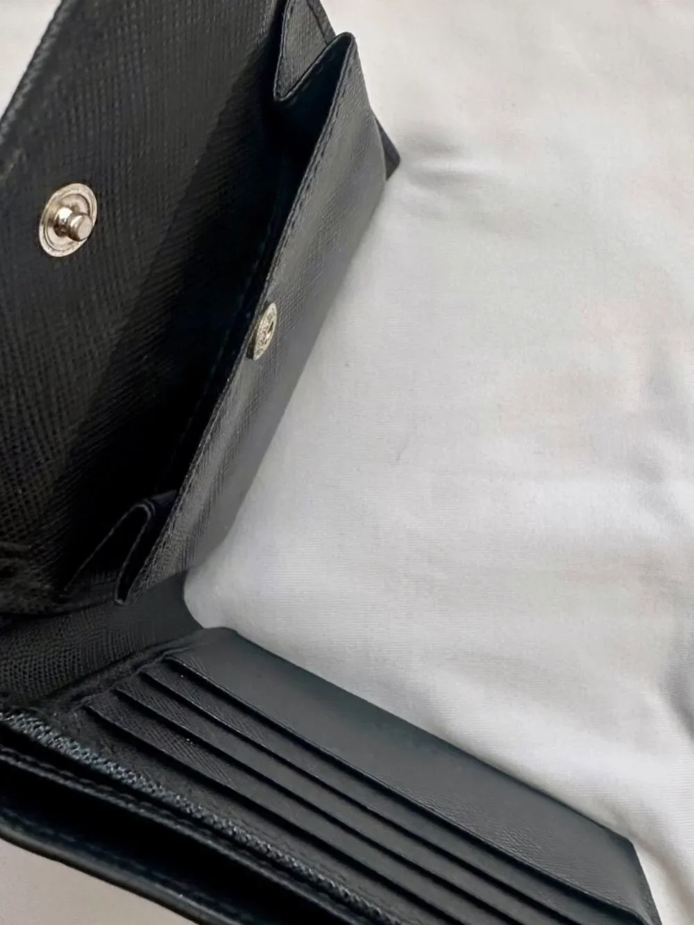 PRADA Black Saffiano Leather Bi-Fold Wallet - Milano Logo